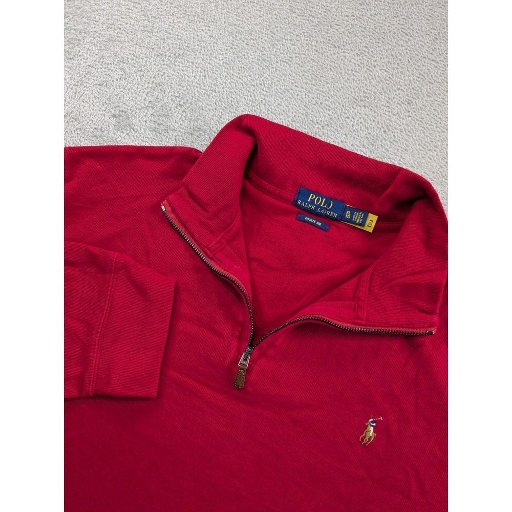 Polo Ralph Lauren Mens XL Estate Rib Quarter Zip Pullover Red Cotton Sweater